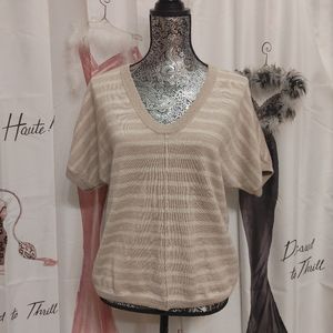 Ann Taylor Loft XS V-Neck Striped Metallic Short Sleeve Sweater